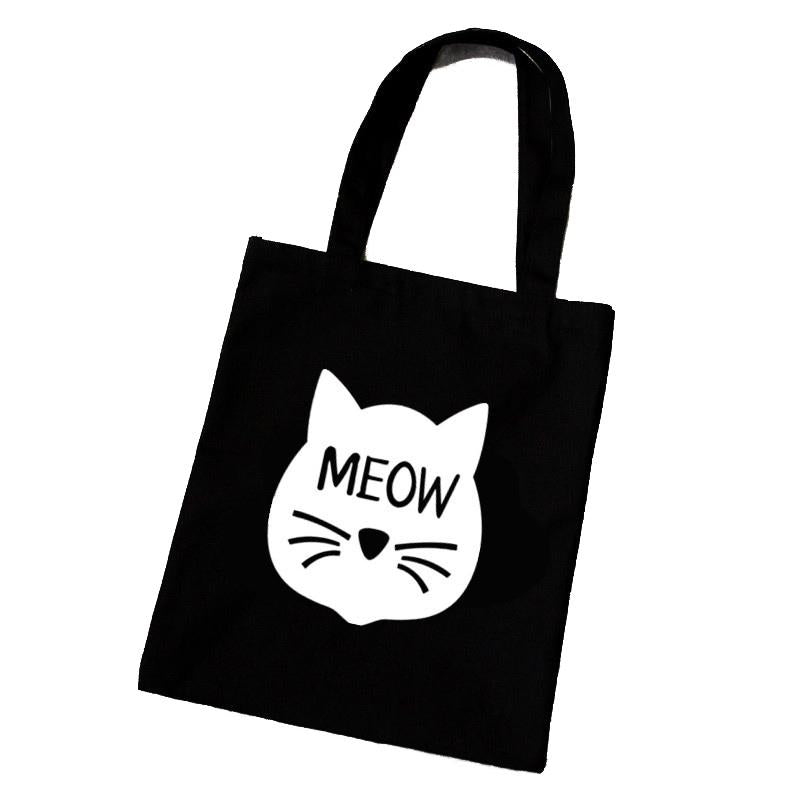 Women's Canvas School and Shopping Cat Shoulder Bag